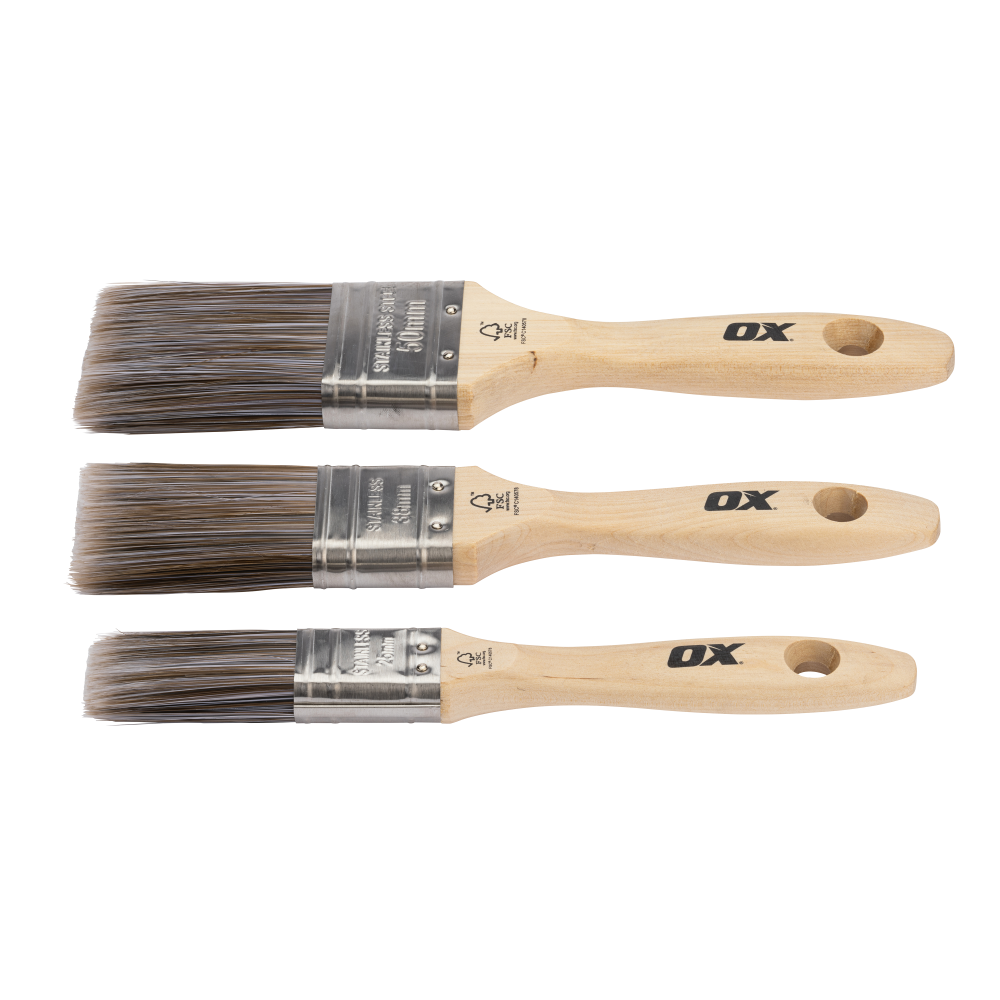 OX Trade 3 Piece Paint Brush Set - 25/38/50mm