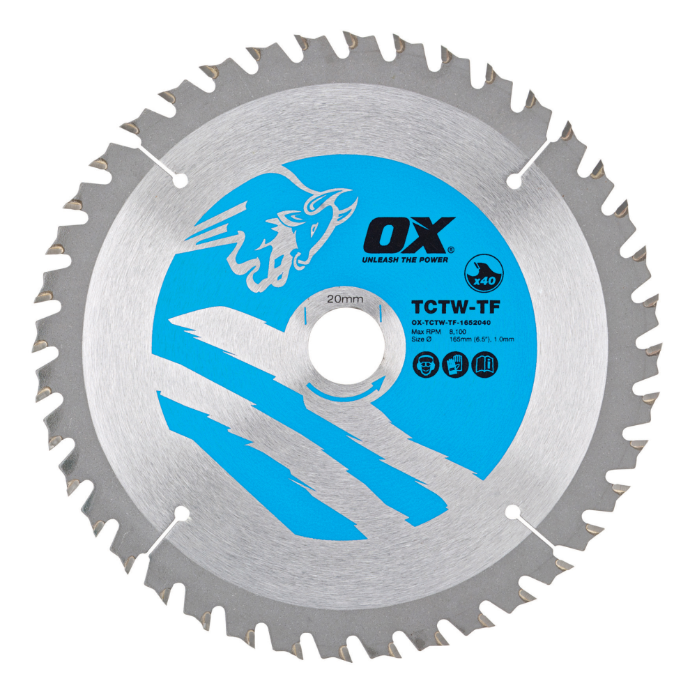 OX Wood Cutting Thin Kerf Circular Saw Blade 165/20mm, 40 Teeth