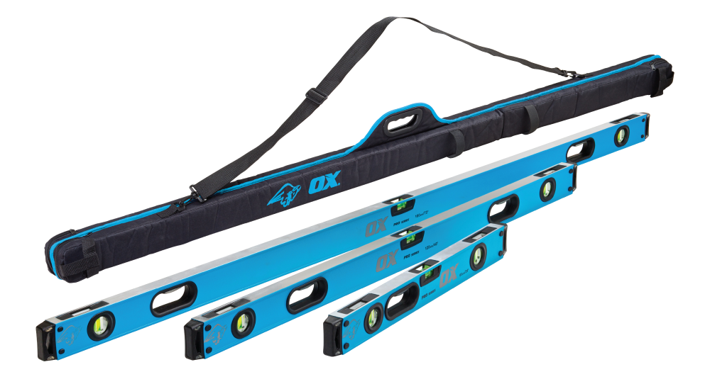 OX Pro Level Set - Includes 600mm, 1200mm, 1800mm Levels & Storage Bag