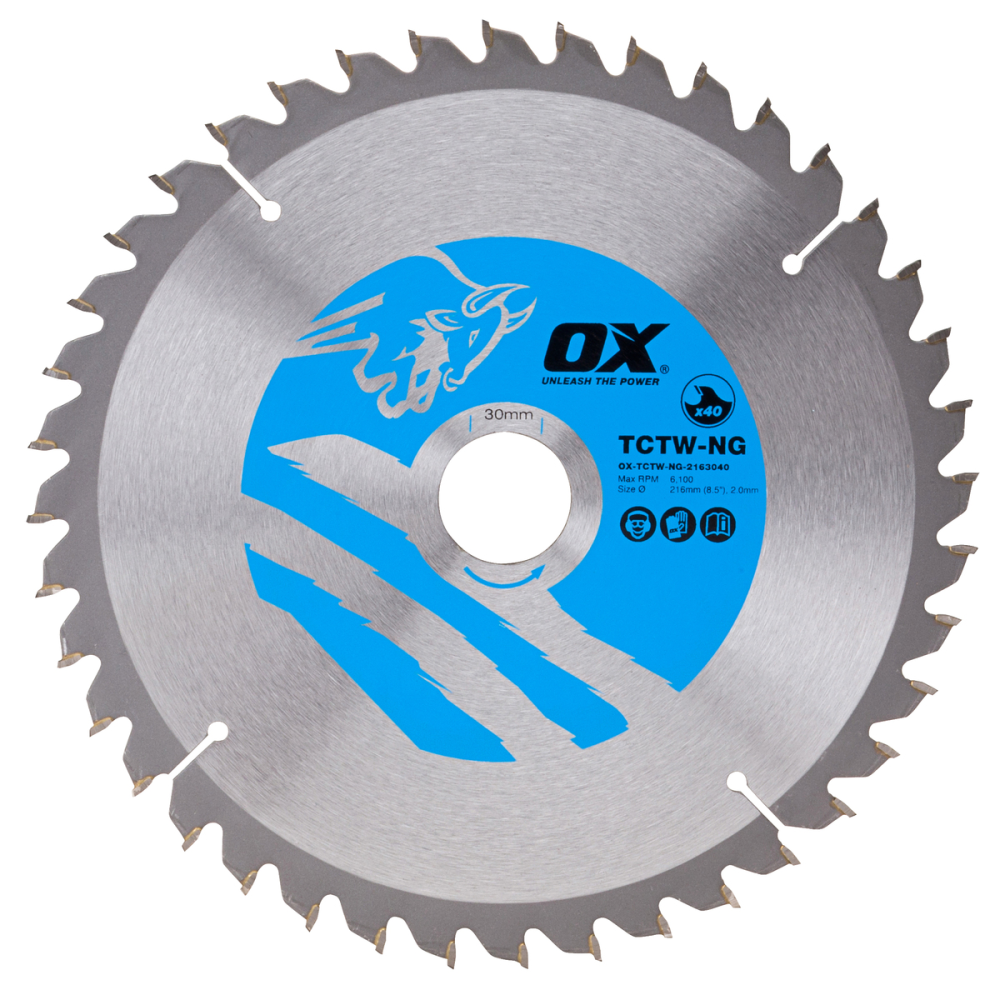 OX Wood Cutting Negative Rake Circular Saw Blade 216/30mm, 40 Teeth ATB
